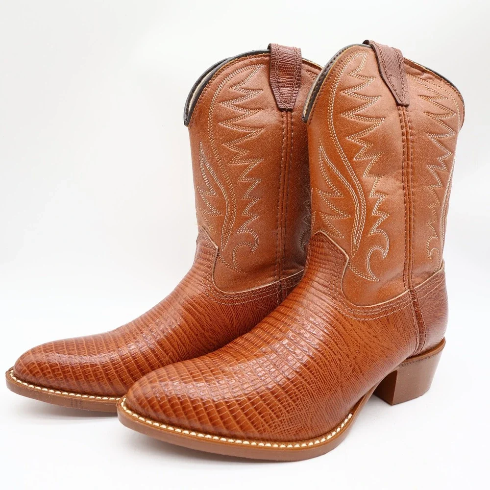Acme Vintage Western Cowboy Boots Kids 2.5 D Brown Leather Deadstock NWT